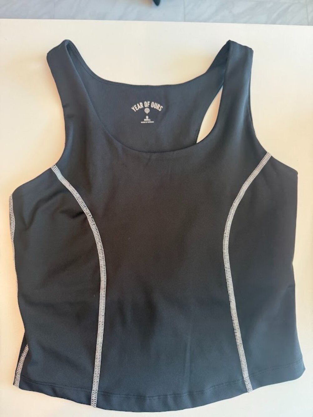 Year of Ours Black & White Trim Cropped Athletic Tank | Size Small